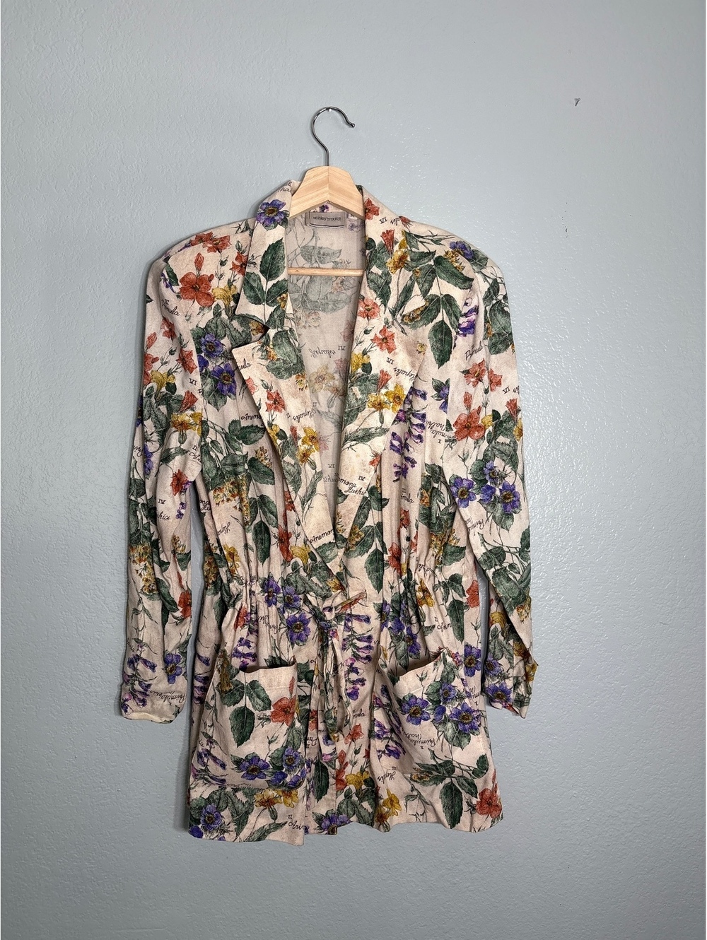 Vintage Ashley Brooke floral herb grandma cottage light jacket blazer d